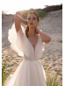 Flutter Sleeves Beaded Ivory Organza Chic Wedding Dress